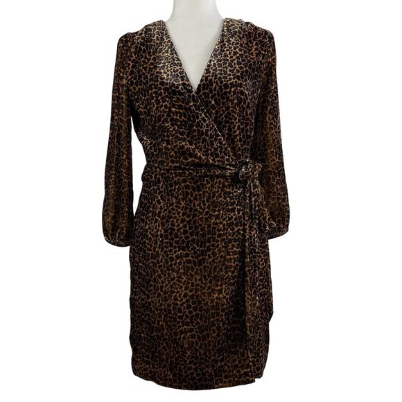 New J Crew Animal Print Velvet True Wrap Dress Size 0 V Neck Leopard Print - Picture 3 of 15